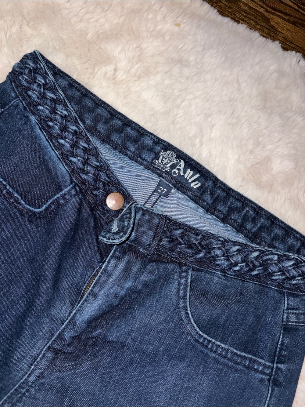 Anlo Dark Blue Braided Waist Flare Jeans